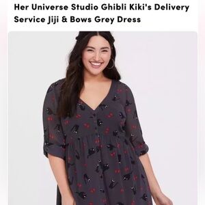 NWT TORRID 2X Studio Ghibli Kiki's Delivery Service Jiji Grey Dress